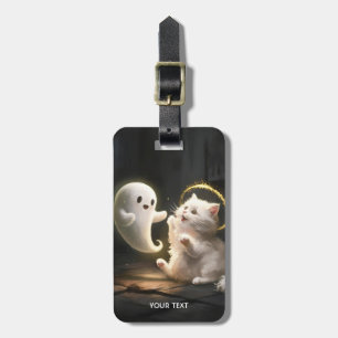 Etiqueta Para Maletas Gato fantasma blanco suave