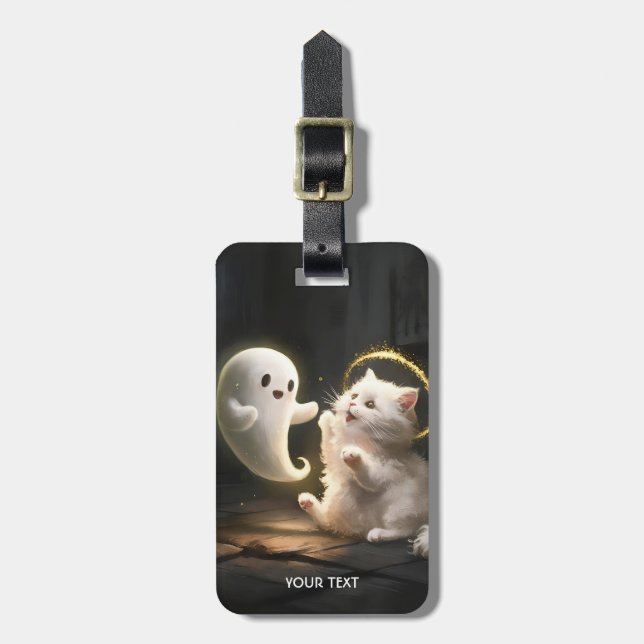 Etiqueta Para Maletas Gato fantasma blanco suave (Frente Vertical)