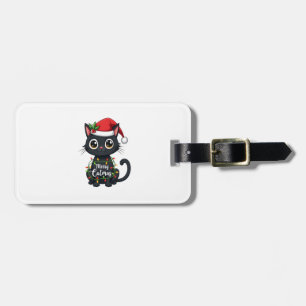 Etiqueta Para Maletas Gato Feliz Navidad Luz de Navidad de Gato Negro Na