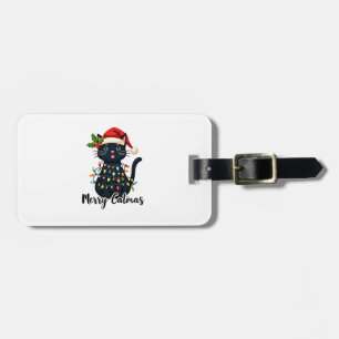 Etiqueta Para Maletas Gato Feliz Navidad Luz de Navidad de Gato Negro Na