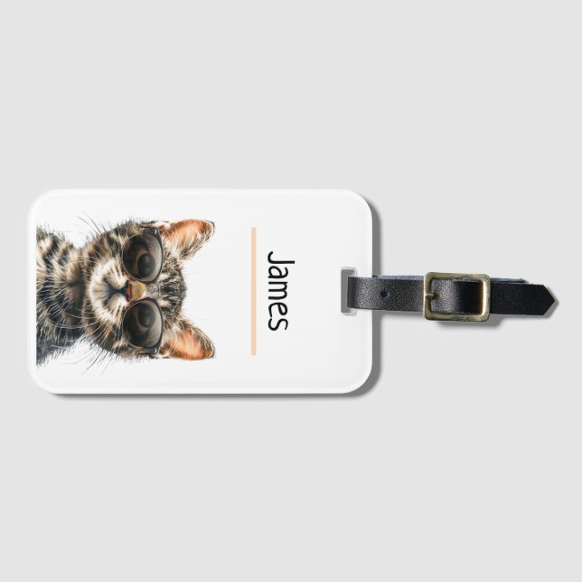 Etiqueta Para Maletas Gato fresco personalizado (Anverso horizontal)
