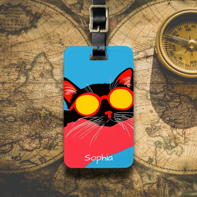 Etiqueta Para Maletas Gato genial con gafas de sol (Subido por el creador)