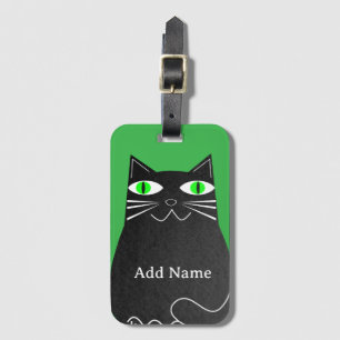 Etiqueta Para Maletas Gato Gordo Negro Con Ojos Verdes Nombre Personaliz