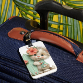 ETIQUETA PARA MALETAS GATO GRACIOSO CON TEMA DE VERANO CAPRICHOSO