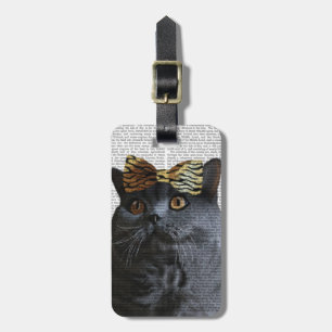 Etiqueta Para Maletas Gato gris con el arco del leopardo