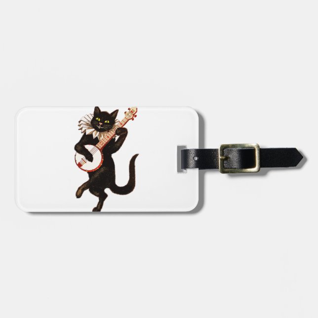 Etiqueta Para Maletas Gato jugando banjo (Frente Horizontal)