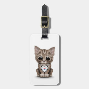 Etiqueta Para Maletas Gato lindo del gatito con el corazón surcoreano,