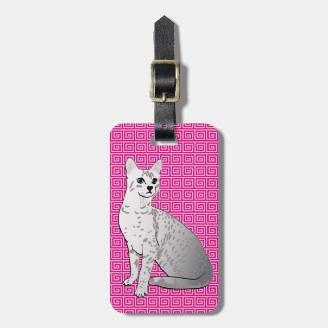 Etiqueta Para Maletas Gato Mau egipcio - fondo rosa fucsia (Frente Vertical)
