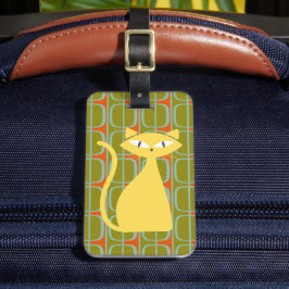 Etiqueta Para Maletas Gato moderno de medio siglo sobre patrón geométric