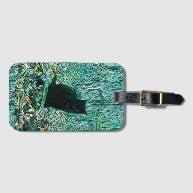 Etiqueta Para Maletas Gato negro (Anverso horizontal)