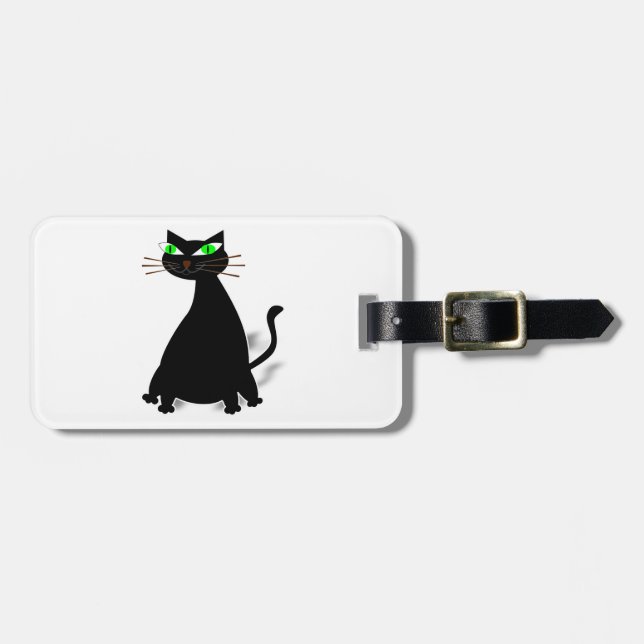 Etiqueta Para Maletas Gato negro de grasa con ojos verdes (Frente Horizontal)