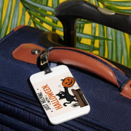 Etiqueta Para Maletas Gato Negro Divertido Derribando Calabaza de Hallow