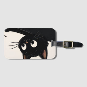 Etiqueta Para Maletas Gato negro divertido derribando una calabaza de Ha