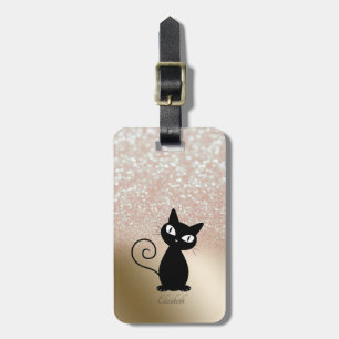 Etiqueta Para Maletas Gato negro elegante, Bokeh Purpurina - Personaliza