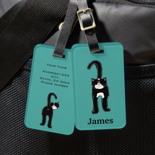 Etiqueta Para Maletas Gato negro lindo personalizado (Subido por el creador)