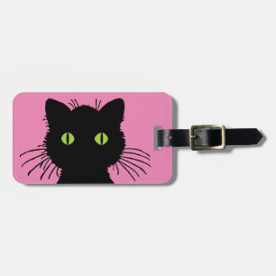 Etiqueta Para Maletas Gato negro lindo y curioso con ojos verdes grandes
