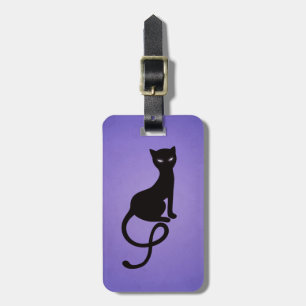 Etiqueta Para Maletas Gato negro malvado gracioso púrpura personalizado