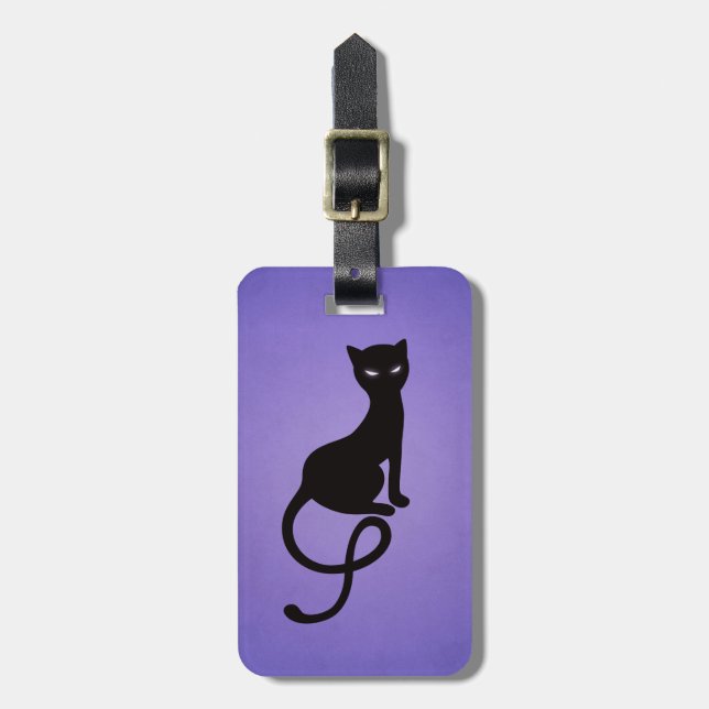 Etiqueta Para Maletas Gato negro malvado gracioso púrpura personalizado (Frente Vertical)