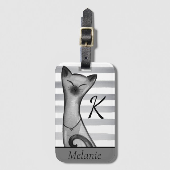 Etiqueta Para Maletas Gato postizo a rayas personalizado (Anverso vertical)
