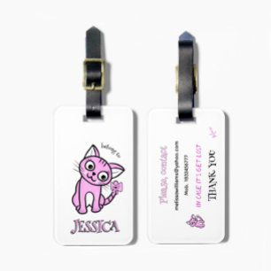 Etiqueta Para Maletas Gato rosa
