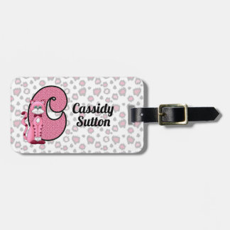 Etiqueta Para Maletas Gato rosa monogramado C niños viajeros