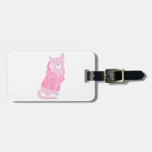Etiqueta Para Maletas Gato rosado con gafas - Elegir color de fondo