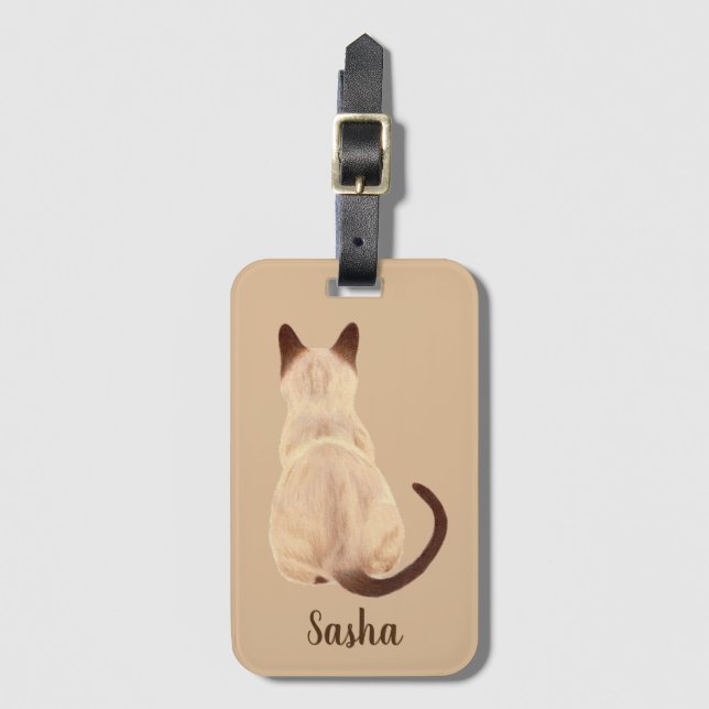 Etiqueta Para Maletas Gato siamés de Sasha que sienta personalizado (Anverso vertical)