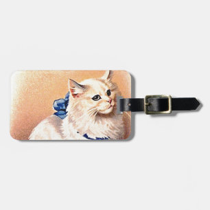 Etiqueta Para Maletas Gato vintage con arco azul