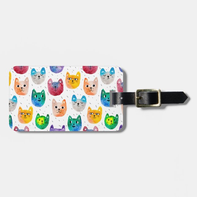 Etiqueta Para Maletas Gatos acuarelas y amigos (Frente Horizontal)