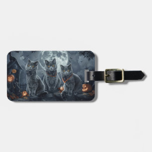 Etiqueta Para Maletas Gatos Azules Rusos Halloween Espeluznante