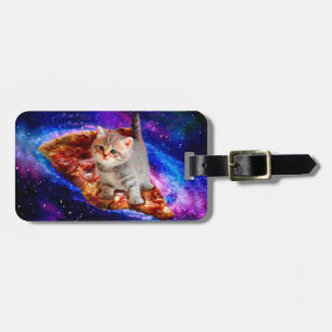 Etiqueta Para Maletas Gatos en pizza espacial