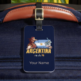 Etiqueta Para Maletas Gaucho vintage de Argentina con pelota de fútbol d