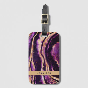 Etiqueta Para Maletas Geode de color de agua Abstract Purple Gold Agate