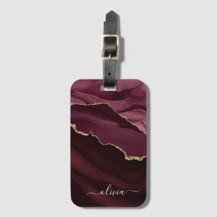 Etiqueta Para Maletas Geode Gold Monograma de la Agate de Oro de Borgoña