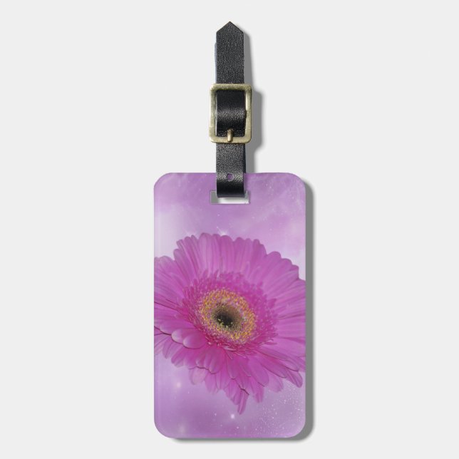 Etiqueta Para Maletas Gerber Daisy rosa y violeta (Frente Vertical)