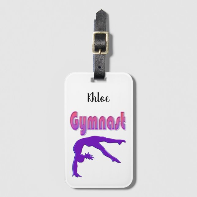 Etiqueta Para Maletas Gimnasta Poder Tumblando Metálico Púrpura (Anverso vertical)