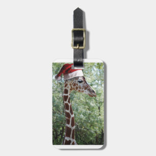 Etiqueta Para Maletas Giraffe con un Gorra de Santa Claus