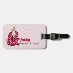 Etiqueta Para Maletas Giraffe rosa para Chicas Letra G Animal Print
