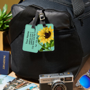 Etiqueta Para Maletas Girasol Botánico Personalizado
