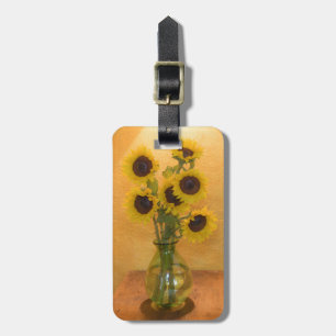 Etiqueta Para Maletas Girasoles en jarrón sobre mesa 2