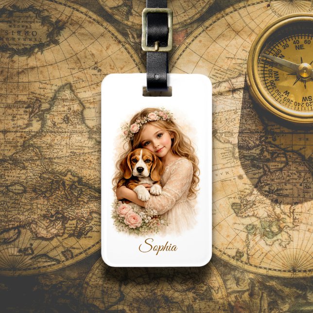 Etiqueta Para Maletas Girl with Beagle Puppy (Subido por el creador)