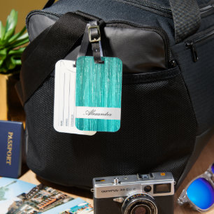 Etiqueta Para Maletas Girly Aqua Mint Glam Glitzy Tinsel Stripes