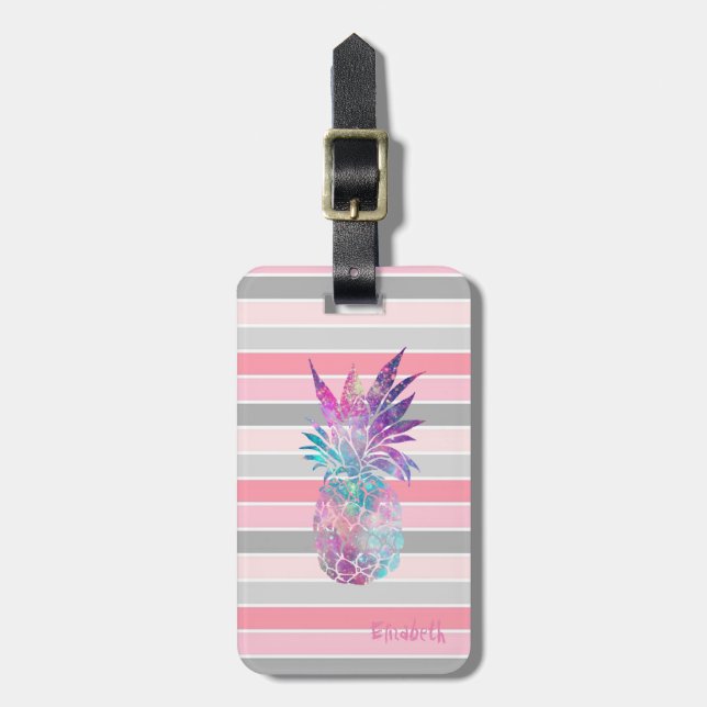 Etiqueta Para Maletas Girly Cute Pineapple, Stripes (Frente Vertical)