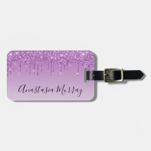 Etiqueta Para Maletas Girly & Glam Lila Púrpura Brillo Gotea Nombre