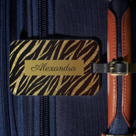Etiqueta Para Maletas Girly Luxury Black Gold Classy Zebra Personalizada