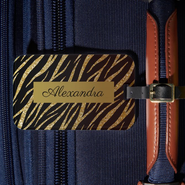 Etiqueta Para Maletas Girly Luxury Black Gold Classy Zebra Personalizada (Anverso In Situ 4)