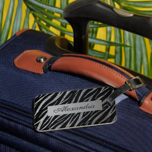 Etiqueta Para Maletas Girly Luxury Silver y Black Classy Zebra Print