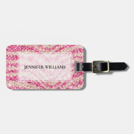 Etiqueta Para Maletas Girly Pink Blush Glitter Zebra Pattern            