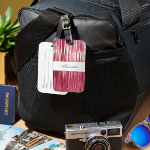 Etiqueta Para Maletas Girly Pink Glam Glitzy Tinsel Stripes