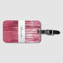 Etiqueta Para Maletas Girly Pink Glam Glitzy Tinsel Stripes